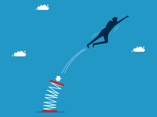 Accelerate business growth. Businessman jumping high with a spring vector