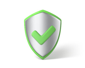 3d protection shield icon. Checkmark on shield symbol. Web Security and guarding system concept. Vector 3D Illustration