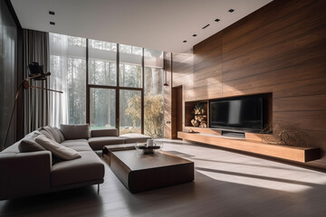 Interior Of Spacious Room In Modern House, Generative AI