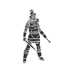 Scissor Gladiator Icon Silhouette Illustration. Roman Empire Vector Graphic Pictogram Symbol Clip Art. Doodle Sketch Black Sign.