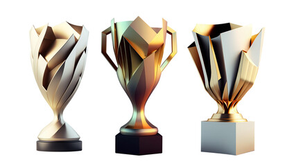 Fototapeta First place gold trophy cup isolated on free PNG background. 3d rendering. Collection of futuristic cups. Generative ai. obraz