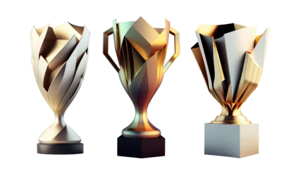 Zelfklevend Fotobehang First place gold trophy cup isolated on free PNG background. 3d rendering. Collection of futuristic cups. Generative ai. © Igor Link