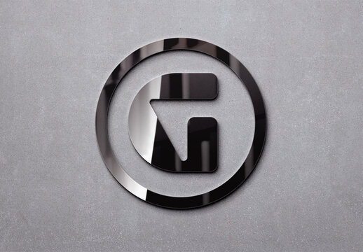 Logo Mockup Template Style Effect Gold Wall Badge Mockup 3D Metal Text Wood Concrete