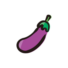 Eggplant - Vegetable icon/illustration (Hand-drawn line, colored version)