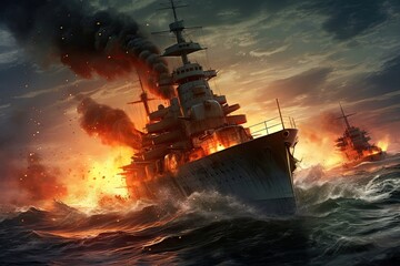 Bismarck was ultimately sunk by a combination of British warships, including Prince of Wales warship, HMS King George V and the HMS Rodney, in the Battle of the Denmark Strait. AI-generated