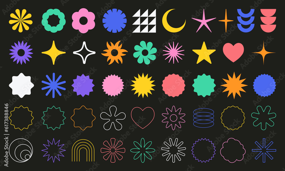 Poster Set of Brutalist Geometric Shapes Vector Design. Cool Trendy Abstract Figures Collection. Graphic Elements.