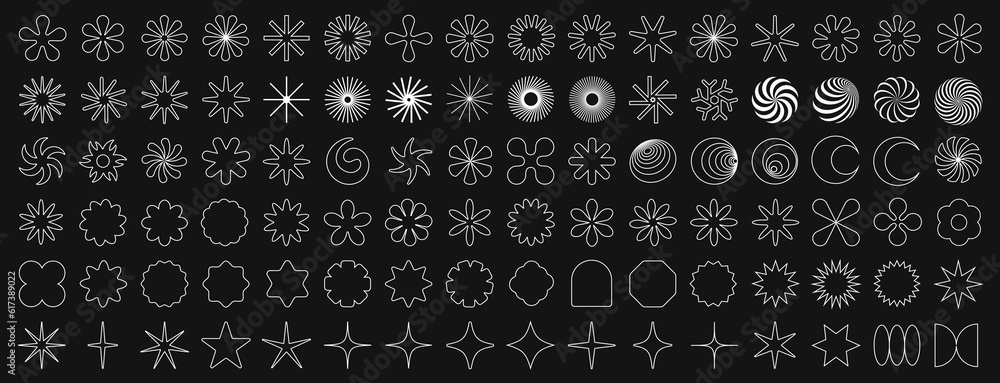 Poster set of brutalist geometric shapes vector design. cool trendy abstract figures collection. graphic el