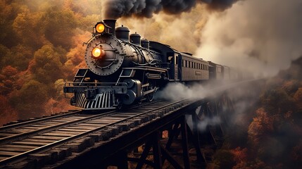Classic steam locomotive train engine on track generative ai
