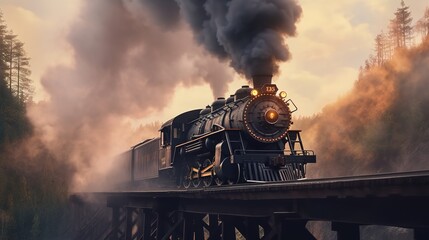 Fototapeta na wymiar Classic steam locomotive train engine on track generative ai