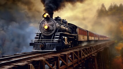 Classic steam locomotive train engine on track generative ai