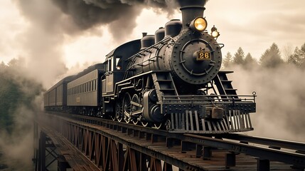 Obraz premium Classic steam locomotive train engine on track generative ai