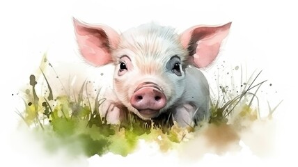 a watercolor picture of a cute pig