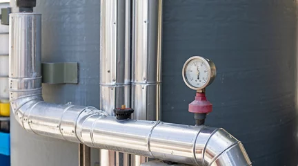 Fotobehang Manomètre de mesure de pression des tuyaux d'une installation industrielle. © fred.do.photo