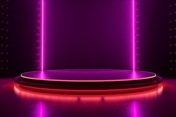 Red Purple and Pink Mystery Display mock up 3D luxury stage with LED light and simple shape decoration around it. generative AI