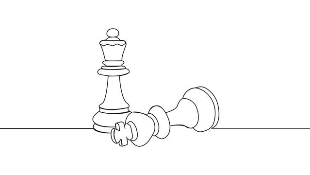 animated continuous single line drawing of chessmen, checkmate concept line art animation