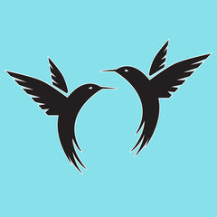 Hummingbird pair vector icon silhouette isolated on sky blue background