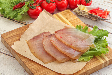 Sliced salted marlin fish carpaccio