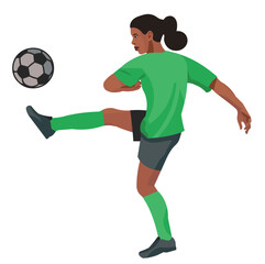 Nigerian women's football girl player kicking the ball in profile