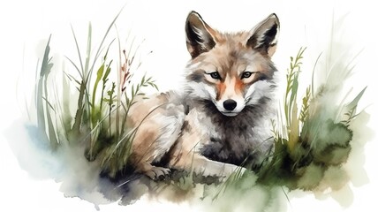 Obraz premium a watercolor picture of a cute wolf