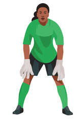 African women's football girl goalkeeper stands in goal and waits for the ball