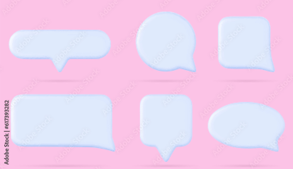 Poster realistic set of 3d speech boxes isolated on background. vector illustration of round, square, recta