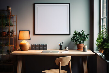 Home Office Inspiration Mock-up Poster in a Stylish Interior Setting. created with Generative AI