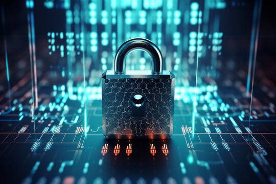 cyber security or data protection what you need to know, large padlock in an electronic network and blue digital background