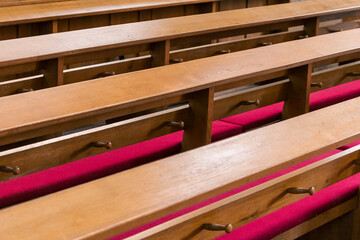 Rows of church benches /  Selective focus 