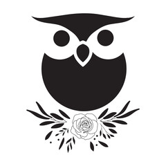 Cute Little Owl on a Floral Branch