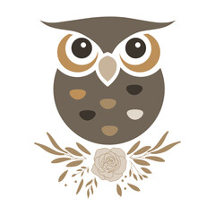 Cute Little Owl on a Floral Branch