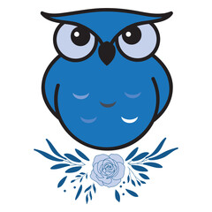 Cute Little Owl on a Floral Branch