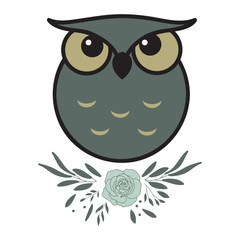 Cute Little Owl on a Floral Branch