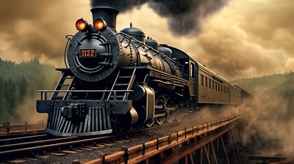 Obraz premium Classic steam locomotive train engine on track generative ai