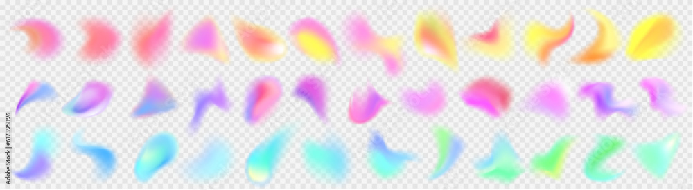 Poster holographic abstract blur spot. vector 3d chameleon y2k aura shape gradient texture. soft geometric 