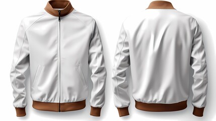 Blank jacket bomber white color in front and back view isolated on white background, ready for mockup template - obrazy, fototapety, plakaty