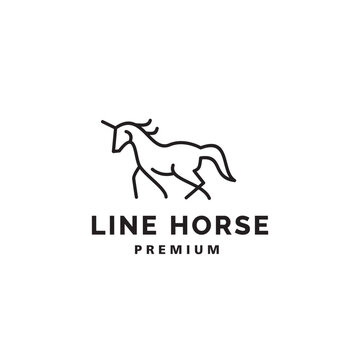 walking horse line art outline hipster logo vector icon 