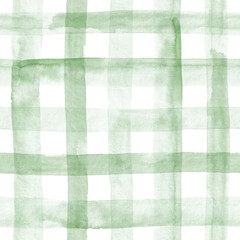 Watercolor plaid in light green. Seamless pattern.