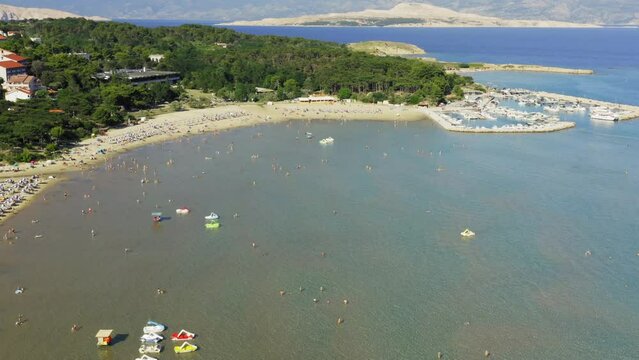 Aerial view of Rajska plaža (The Paradise Beach) on Rab Island, Croatia