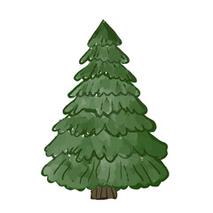 Green hand drawing vector illustration of a carved Christmas fir tree isolated on a white background