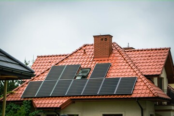 House roof with photovoltaic modules.