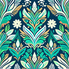 Seamless floral pattern. Vector illustration in blue and white colors