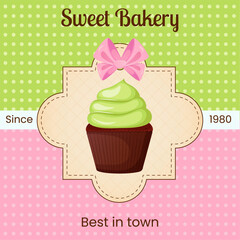 Sweet bakery banner, invitation card with cupcake