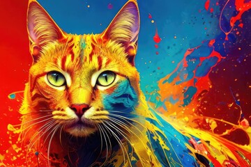 abstract red cat with yellow eyes