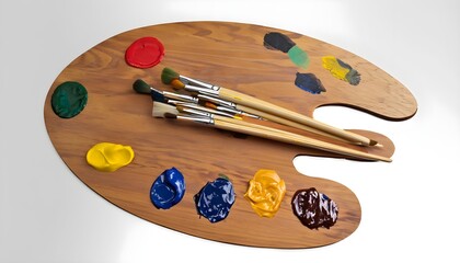palette and brushes, wood artai generated, generated ai