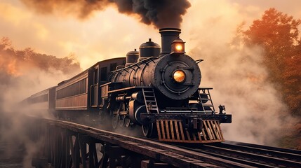 Obraz premium Classic steam locomotive train engine on track generative ai