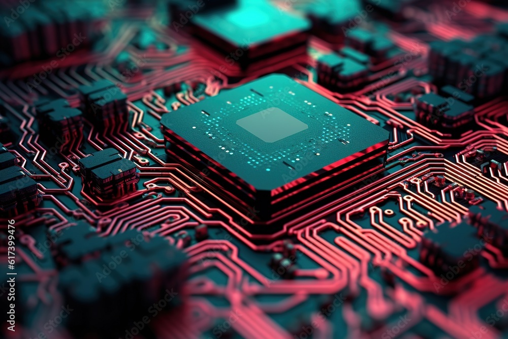 Aufkleber a magnified view of a central processing unit chip mounted on a circuit board