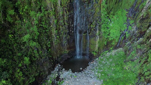 Agua D'Alto waterfall in Madeira - aerial view