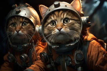 Catstronaut Explorers: Imagine a group of cats dressed in astronaut suits, exploring the uncharted territories of outer space illustration generative ai