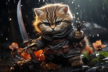 ultra cute killer cat kitten illustration generative ai