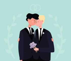 Two Gay Grooms Kiss At Wedding Ceremony